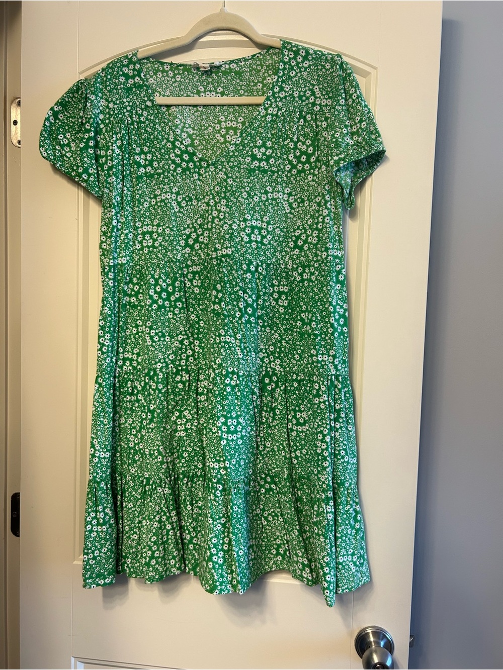 Violet Skies Green Floral V-Neck Tiered Dress